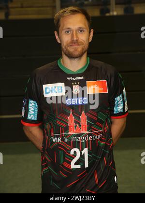 Handballspieler Albin Lagergren SC Magdeburg HBL Liqui Moly Handball Bundesliga Saison 2023-24 Stockfoto