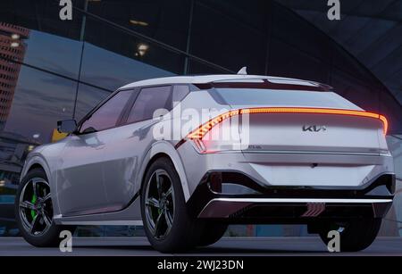 Szczecin, Polen-Februar 2024: Die elektrische Kia EV6 GT Power und das moderne Design.3D-Rendering. Stockfoto