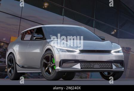 Szczecin, Polen-Februar 2024: Die elektrische Kia EV6 GT Power und das moderne Design.3D-Rendering. Stockfoto