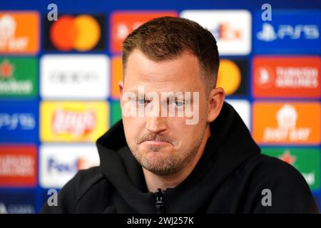 FC Kopenhagen Trainer Jacob Neestrup während einer Pressekonferenz im Parken Stadion in Kopenhagen, Dänemark. Bilddatum: Montag, 12. Februar 2024. Stockfoto