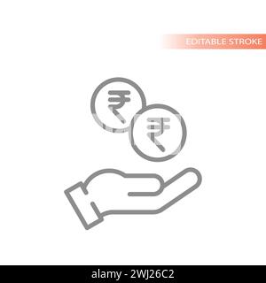 Menschliche Hand und indisches Rupiensymbol. Vektorsymbol für Geld- und Finanzlinien. Stock Vektor