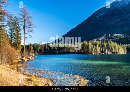 Hintersee in Deutschland, Bayern, Nationalpark Ramsau in den Alpen. Stockfoto