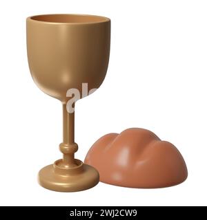 3D-Ikone: eucharistie bricht Brot und Weinstock. Sakrament der Heiligen Kommunion Religion christliche Spiritualität Stockfoto