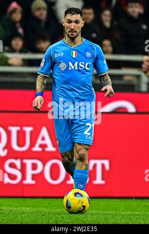 Mailand, Italien - 10. Februar 2024: Matteo Politano aus Neapel kontrolliert den Ball während des italienischen Fußballspiels der Serie A AC Milan gegen Napoli im San Siro Stadium Credit: Piero Cruciatti/Alamy Live News Stockfoto