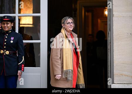 Paris, Frankreich. Februar 2024. Sylvie Retailleau während eines „Arbeitsseminars“ mit dem französischen Premierminister im Hotel Matignon am 10. Februar 2024 in Paris. Quelle: Victor Joly/Alamy Live News Stockfoto