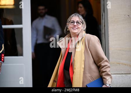 Sylvie Retailleau während eines „Arbeitsseminars“ mit dem französischen Premierminister im Hotel Matignon am 10. Februar 2024 in Paris. Stockfoto