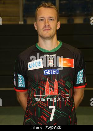 Handballspieler Felix Claar SC Magdeburg HBL Liqui Moly Handball Bundesliga Saison 2023-24 Stockfoto