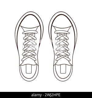 Sneaker-Schuh für Männer und Frauen im Line-Art-Stil. Minimalistisches Logo für den Schuhladen. Vektorillustration auf weißem Hintergrund isoliert. Stock Vektor