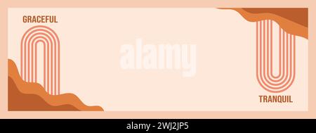 Minimalistische geometrische Zen-Bogen-Bannervorlage mit Text - anmutig und ruhig. Abstrakte Boho-Formen in Retro-Ästhetik für vielseitige Designanwendungen. Stock Vektor