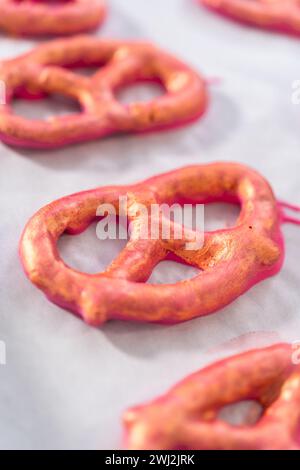 Pretzel Twist Mit Schokoladenüberzogene Gourmet-Spezialitäten Stockfoto