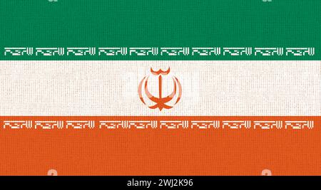 Flagge des Iran. Iranische Nationalflagge auf Stoffoberfläche. Iranische Nationalflagge auf strukturiertem Hintergrund. Stockfoto