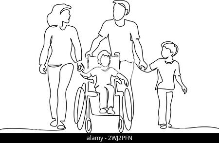Glücklicher behinderter Junge mit seiner Familie im Freien. Stock Vektor