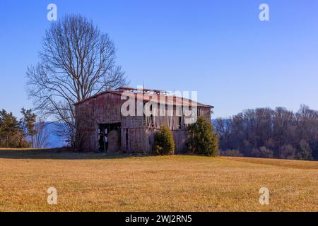 Die alte Scheune befindet sich auf einem Hügel im ländlichen östlichen Tennessee, USA Stockfoto