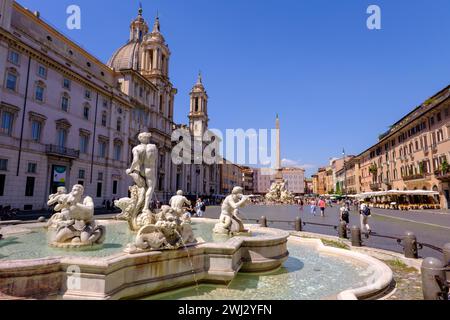 Rom, IT - 11. August 2023: Brunnen des Moro an der Piazza Navona Stockfoto