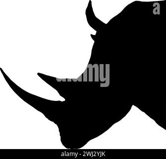 Schwarze Silhouette eines Rhinozeros-Kopfes, Profilansicht, isoliert Stock Vektor