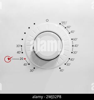 Bedienkonsole der Waschmaschine. Waschmaschine mit Anzeige von 20 Grad celsius anzeigen. Sparen Sie Energie Stockfoto