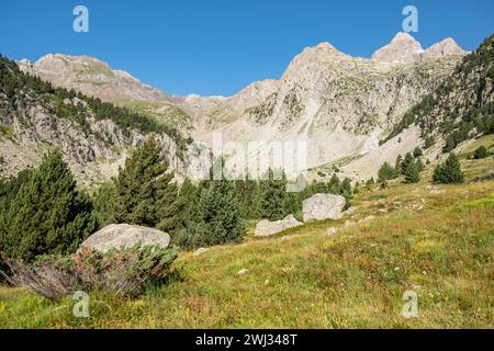 Aufstieg zum Argualas-Gipfel, Pyrenäen, Huesca, Spanien Stockfoto