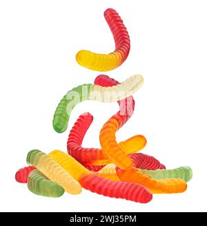 Gummiwurmbonbons isoliert auf weißem Hintergrund Stockfoto