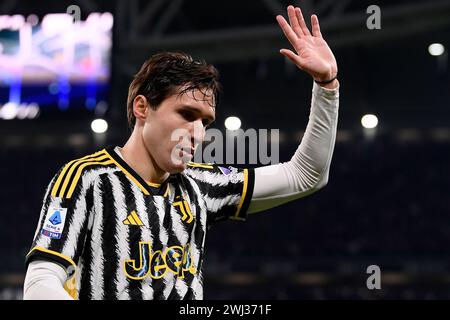 Torino, Italien. Februar 2024. Foto Fabio Ferrari/LaPresse 12 Febbraio 2024 - Turin, Italien - Sport - Juventus vs Udinese - Campionato italiano di calcio Serie A TIM 2023/2024 - Allianz Stadium. Nella Foto: Federico Chiesa (FC Juventus); 12. Februar 2023 Turin, Italien - Sport Fußball - Juventus vs Udinese - italienische Fußball-Meisterschaft Liga A TIM 2023/2024 - Allianz Stadium im Bild: Federico Chiesa (FC Juventus); Foto: LaPresse/Alamy Live News Stockfoto