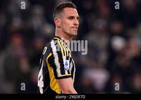 Torino, Italien. Februar 2024. Foto Fabio Ferrari/LaPresse 12 Febbraio 2024 - Turin, Italien - Sport - Juventus vs Udinese - Campionato italiano di calcio Serie A TIM 2023/2024 - Allianz Stadium. Nella Foto: Arkadiusz Milik (FC Juventus); 12. Februar 2023 Turin, Italien - Sport Fußball - Juventus vs Udinese - italienische Fußball-Meisterschaft Liga A TIM 2023/2024 - Allianz Stadium im Bild: Arkadiusz Milik (FC Juventus); Foto: LaPresse/Alamy Live News Stockfoto