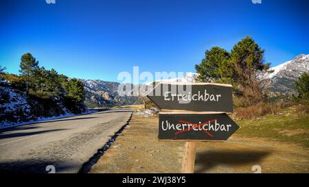 Wegweiser auf direktem Weg zu erreichbaren versus unerreichbaren Stockfoto