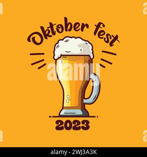 Oktoberfest 2024 Vektorvorlage Illustration mit Bierkrug Symbol und Oktober fest Schriftzug auf einem gelben Hintergrund. Oktoberfest gefeiert in Stock Vektor