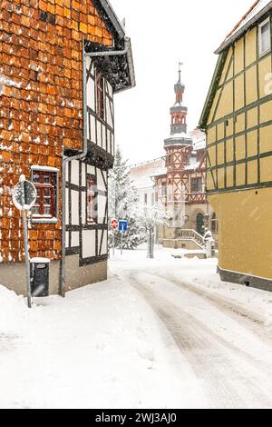 Wintereindrücke aus Harzgerode im Harz Stockfoto