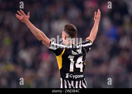 Torino, Italien. Februar 2024. Foto Fabio Ferrari/LaPresse 12 Febbraio 2024 - Turin, Italien - Sport - Juventus vs Udinese - Campionato italiano di calcio Serie A TIM 2023/2024 - Allianz Stadium. Nella Foto: Arkadiusz Milik (Juventus) 12. Februar 2023 Turin, Italien - Fußball - Juventus vs Udinese - italienische Fußball-Meisterschaft Liga A TIM 2023/2024 - Allianz Stadium im Bild: Arkadiusz Milik (Juventus) Credit: LaPresse/Alamy Live News Stockfoto