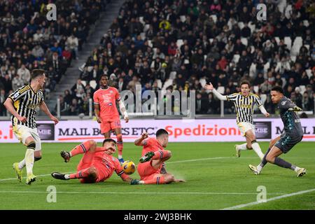 Torino, Italien. Februar 2024. Foto Fabio Ferrari/LaPresse 12 Febbraio 2024 - Turin, Italien - Sport - Juventus vs Udinese - Campionato italiano di calcio Serie A TIM 2023/2024 - Allianz Stadium. Nella Foto: Arkadiusz Milik (FC Juventus); 12. Februar 2023 Turin, Italien - Sport Fußball - Juventus vs Udinese - italienische Fußball-Meisterschaft Liga A TIM 2023/2024 - Allianz Stadium im Bild: Arkadiusz Milik (FC Juventus); Foto: LaPresse/Alamy Live News Stockfoto