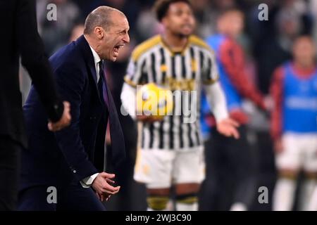 Torino, Italien. Februar 2024. Foto Fabio Ferrari/LaPresse 12 Febbraio 2024 - Turin, Italien - Sport - Juventus vs Udinese - Campionato italiano di calcio Serie A TIM 2023/2024 - Allianz Stadium. Nella Foto: Massimiliano Allegri (FC Juventus); 12. Februar 2023 Turin, Italien - Fußball - Juventus vs Udinese - italienische Fußball-Meisterschaft Liga A TIM 2023/2024 - Allianz Stadium im Bild: Massimiliano Allegri (FC Juventus); Foto: LaPresse/Alamy Live News Stockfoto