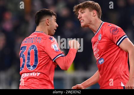 Torino, Italien. Februar 2024. Foto Fabio Ferrari/LaPresse 12 Febbraio 2024 - Turin, Italien - Sport - Juventus vs Udinese - Campionato italiano di calcio Serie A TIM 2023/2024 - Allianz Stadium. Nella Foto: Lautaro Giannetti Udinese esultanza a Fine gara 12. Februar 2023 Turin, Italien - Sport Soccer - Juventus vs Udinese - italienische Fußball Meisterschaft Liga A TIM 2023/2024 - Allianz Stadium auf dem Bild: Udinese feiert Credit: LaPresse/Alamy Live News Stockfoto