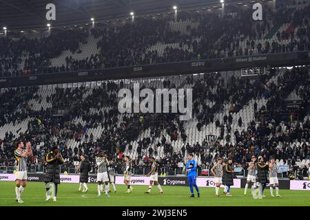 Torino, Italien. Februar 2024. Foto Fabio Ferrari/LaPresse 12 Febbraio 2024 - Turin, Italien - Sport - Juventus vs Udinese - Campionato italiano di calcio Serie A TIM 2023/2024 - Allianz Stadium. Nella Foto: Delusione Juventus A Fine partita 12. Februar 2023 Turin, Italien - Sport Soccer - Juventus vs Udinese - italienische Fußball Meisterschaft Liga A TIM 2023/2024 - Allianz Stadium im Bild: Juventus dejected Credit: LaPresse/Alamy Live News Stockfoto