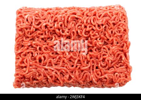 Rindfleisch Hackfleisch auf weiß, Blick von oben Stockfoto