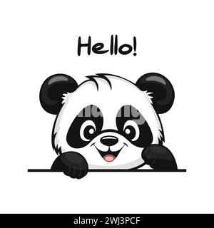 Vector Charming Cartoon Panda winkt mit der Hand und sagt Hallo. Der Entzückende, Lächelnde Pandabär Winkt Mit Der Pfote. Niedliches und lustiges Wildlife Character Design Stock Vektor
