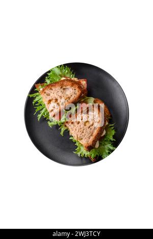 Köstliches Caprese-Sandwich mit gegrilltem Toast, Mozzarella, Salat und Tomaten Stockfoto