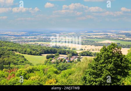 Der Blick auf die Hohenlohe Ebene von Waldenburg, Baden-WÃ¼rttemberg, Deutschland, Europa. Stockfoto