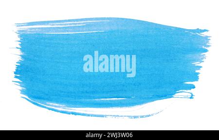 Aquarellpinselstrich blauer Farbe auf weißem isoliertem Hintergrund Stockfoto