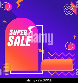Blau rosa Farbverlauf Illustration Super Sale Banner Vorlage. Geeignet für Verkaufsposter in sozialen Medien. Vektorabbildung Stock Vektor