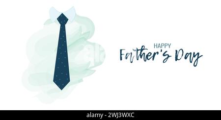 Vorlagen zum Vatertag im Aquarellstil. Dunkelblaue Krawatte auf blauem Hintergrund. Grußkarten- oder Flyer-Design. Stock Vektor
