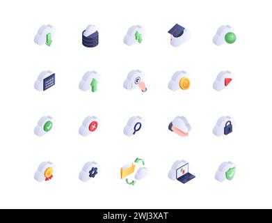Vektorsatz für isometrische Symbole der Wolke Stock Vektor