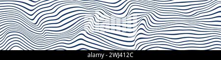 Minimalistisches abstraktes Muster mit welligen Linien und Streifen, geschwungene geometrische Tänze. Schwarz-weiß-Einfachheit im Grafikdesign. Flacher Vektor Stock Vektor