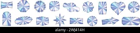 Silberner Hologrammaufkleber mit metallischer Folienstruktur. Sichere Holografenstempel, -Kennzeichnung oder -Abzeichen. Illustration des flachen Vektors auf weißem Hintergrund isoliert. Stock Vektor
