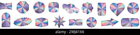 Holographisches Aufkleber Etikett Silberverlauf, zum Verkauf Abzeichen oder holographische Stempel. Hologrammeffekt. Illustration des flachen Vektors auf weißem Hintergrund isoliert Stock Vektor