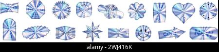 Y2K-Hologrammaufkleber mit Folienverchromung. Illustration des flachen Vektors auf weißem Hintergrund isoliert. Stock Vektor