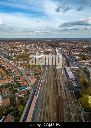 Luftaufnahme des Bahnhofs Lier, Belgien Stockfoto