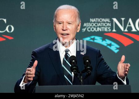 Washington, Usa. Februar 2024. Präsident Joe Biden spricht auf der Legislativkonferenz der National Association of Counties im Washington Hilton in Washington, DC. Quelle: SOPA Images Limited/Alamy Live News Stockfoto