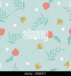 Handgezeichnetes nahtloses Muster mit zarten Blumen. Stock Vektor
