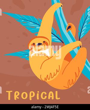 Faultiere hängen an Ast, tropische Tiere Vektor Stock Vektor