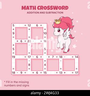 Mathematisches Kreuzworträtsel. Addition und Subtraktion. Stock Vektor