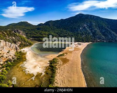 Luftaufnahme des Iztuzu-Strandes in der Nähe von Dalyan in der Provinz Mugla Stockfoto